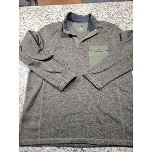 REI Mens Sz LRG 1/4‎ Snap Button Fleece Sweater Green Pullover Stretch Casual
